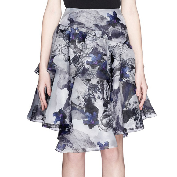 NWT Prabal Gurung silk double organza floral print tiered skirt - Picture 8 of 8